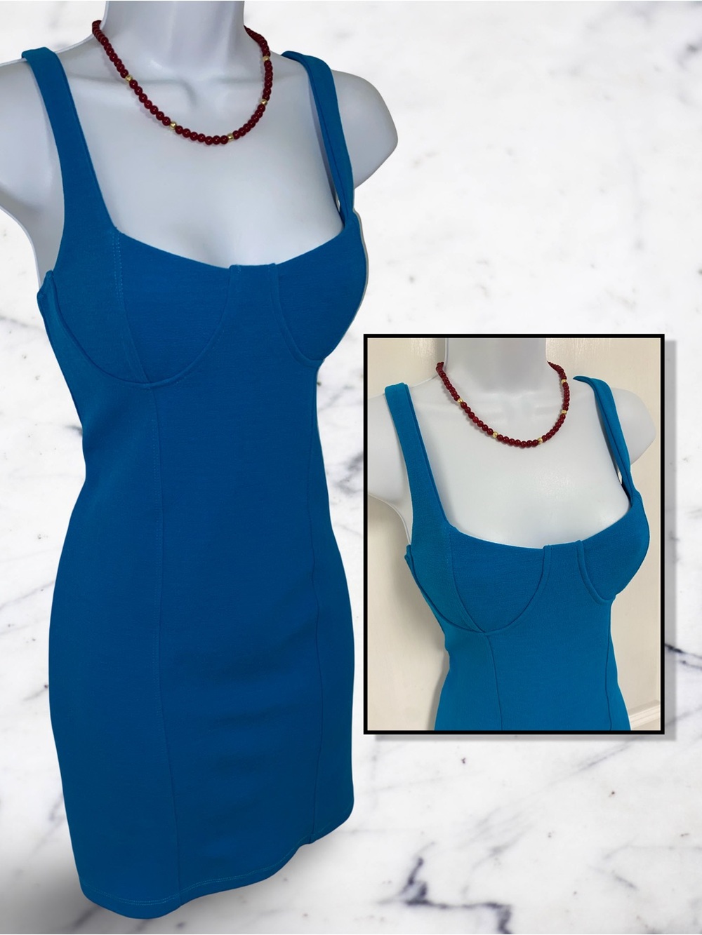 Zara Bustier Bodycon Blue Mini Dress, Size Medium M